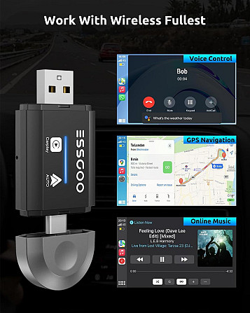 Бездротовий автомобільний адаптер CarPlay Android Auto ESSGOO 2-в-1, підтримка iOS 10+ і Android 11+ Київ - фото 3
