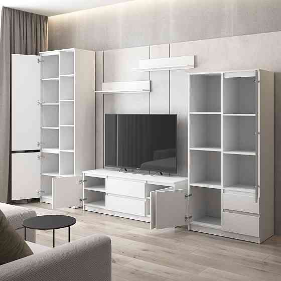 Комплект мебели в гостиную VAYS, шкаф R-26 шкаф R-27 тумба R-28 полки М-22 Венге Темный-Белые планки Львов