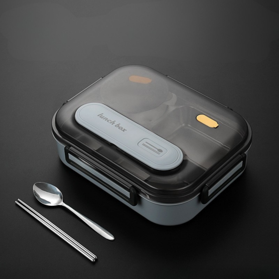 Ланч-бокс для горячей и холодной еды с контейнером из нержавеющей стали,столовыми приборами и ёмкостью для супа, чёрный Каменец-Подольский