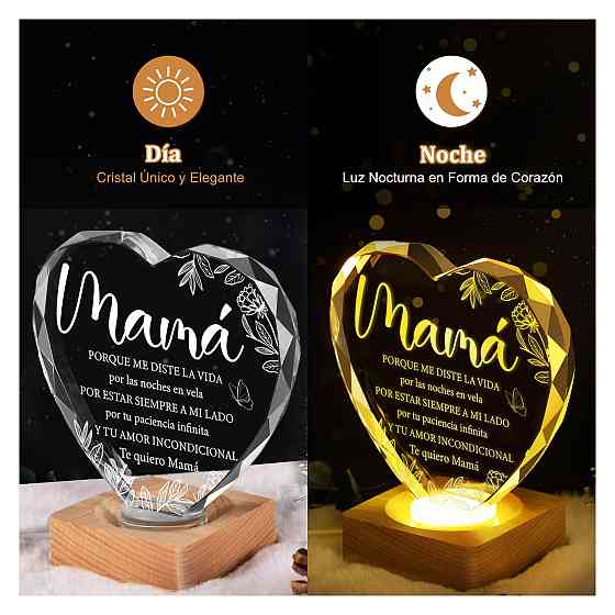 Нічник світильник WAVEJOE Cadeau (MAMA) Mommy дерев'яна основа USB живлення 2x12x12 см для мами з карткою і серветкою Київ