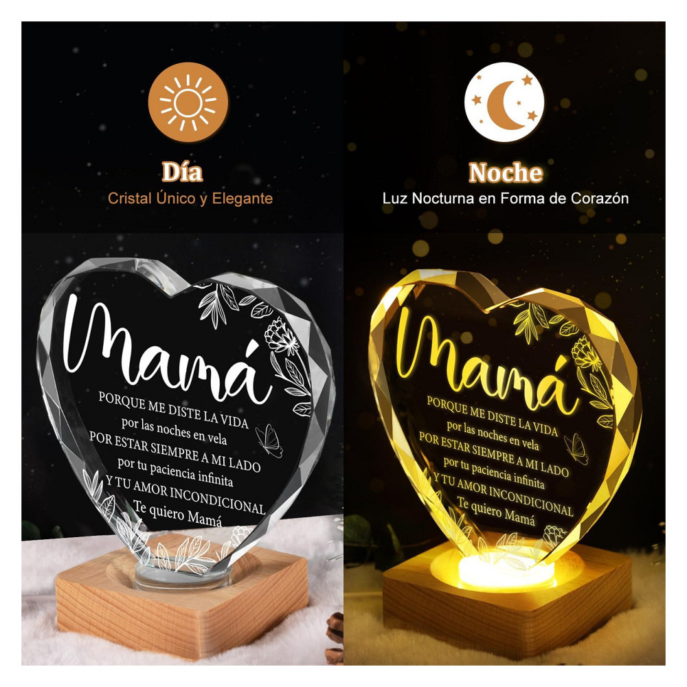 Нічник світильник WAVEJOE Cadeau (MAMA) Mommy дерев'яна основа USB живлення 2x12x12 см для мами з карткою і серветкою Київ - фото 3