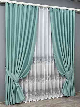 Комплект штор VR-Textil Шеніл 150х270 2шт і Тюль 500х270 1697ш-1680т Світло-бірюзовий з білим 71-197/4 Київ
