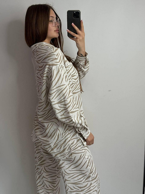 Костюм жіночий літній льон Бежевий Тварини принти M-L Харків - фото 3