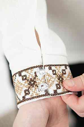 Вышиванка для мальчиков с длинным рукавом льняная, молочная, топ Киев