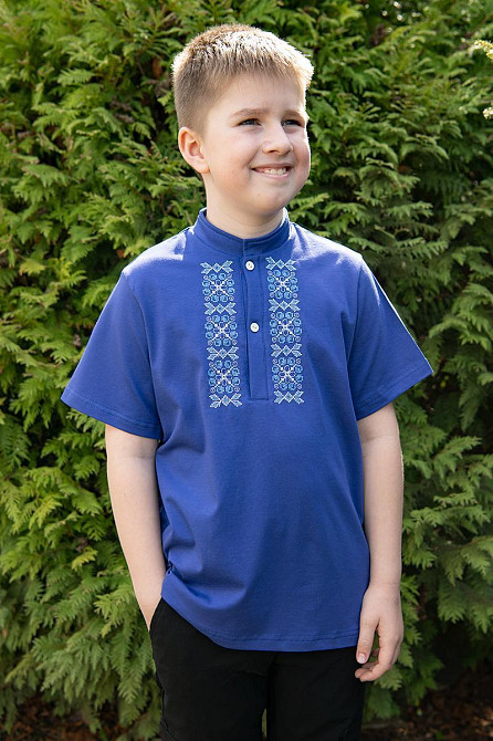 Вышиванка для мальчиков, короткий рукав, электрик, хлопок, топ 146 Киев - изображение 1