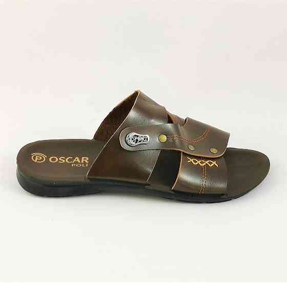 Мужские Шлёпанцы Тапочки Сланцы Коричневые Кожаные (размеры: 41,42,43,44,45) Днепр