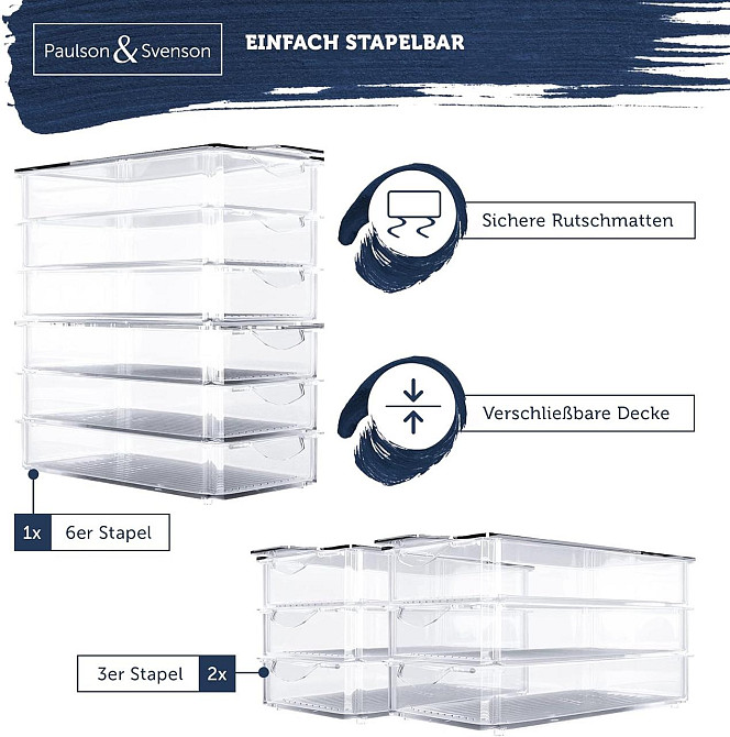 Органайзер для холодильника Paulson & Svenson, набір 6 контейнерів, з кришками та рифленими вставками Київ - фото 7