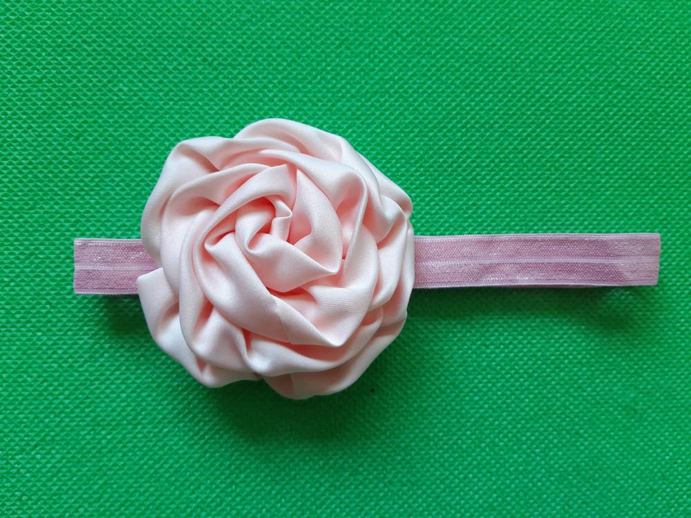 Пов'язка дитяча з трояндочкою персикового кольору - квітка 8см, окружність 36-52см Київ - фото 1