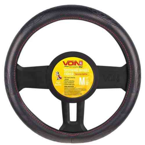 Чохол на кермо VLOD-L941 BK/RD M чорний, шкіра, один шов Харків