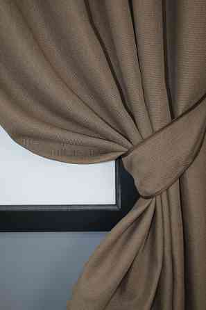 Комплект коротких штор VR-Textil Лен-блэкаут Лен Мешковина № 825ш Темный беж 130х170см 2 шт (35-0099) Киев