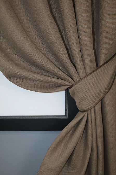 Комплект коротких штор VR-Textil Лен-блэкаут Лен Мешковина № 825ш Темный беж 130х170см 2 шт (35-0099) Киев - изображение 3