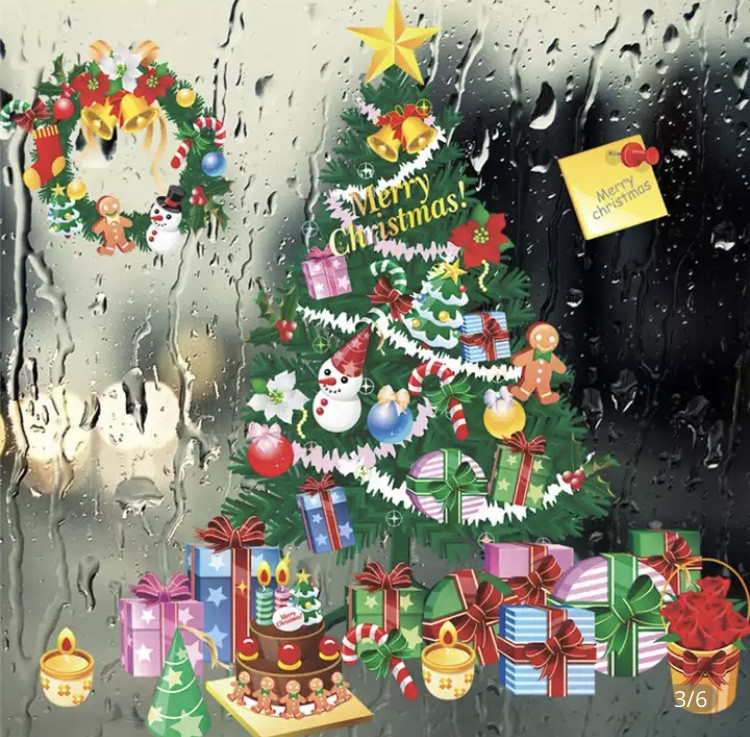 Наклейки новорічні на вікна "Ялинка з подарунками" - картина на 2-х листах розмірами 70*25см, силікон Київ - фото 5