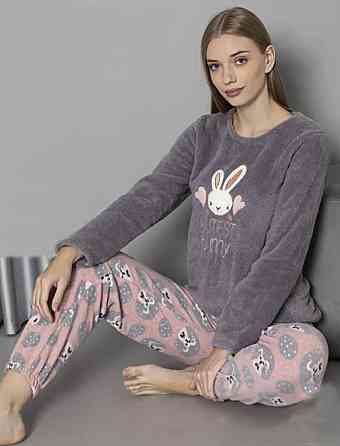 Жіноча флісова піжама з принтом Фиолетово-розовый, 3XL Харків