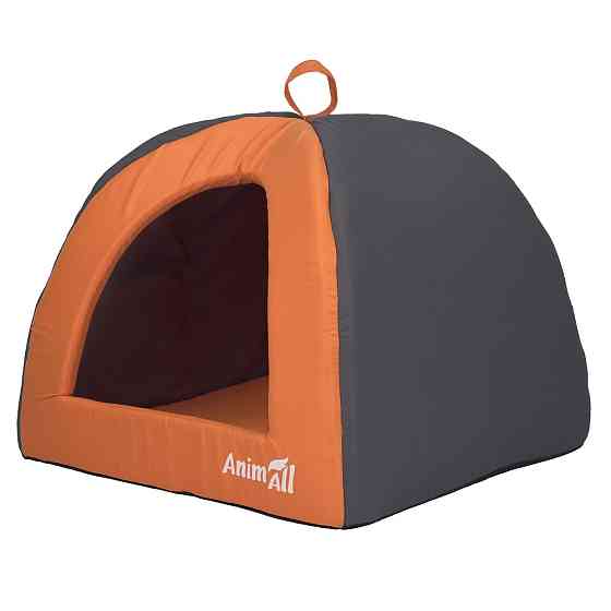 Лежанка-домик AnimAll Bad Orange со съемной двусторонней подушкой для кошек и мелких пород собак, цвет оранжевый, S 46х46х35 см Киев