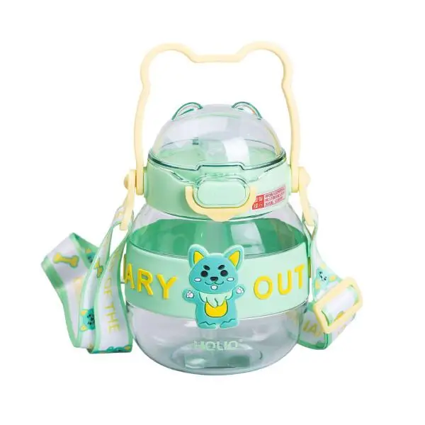 Пляшка для води дитяча з трубочкою 580 мл з ручкою та ремінцем Зелена HP-14-37GR Коломия - фото 1