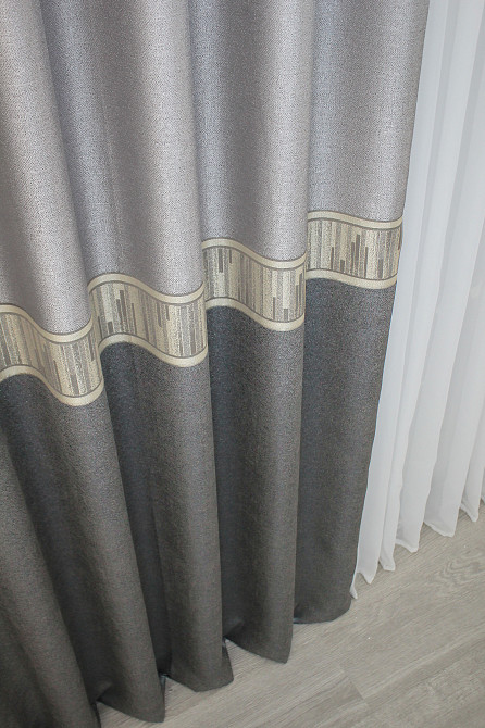 Комплект готових штор VR-Textil Льон ANZIO № 1309ш Світло-сірий з сірим 145х290 см 2 шт (33-0161) Київ - фото 6