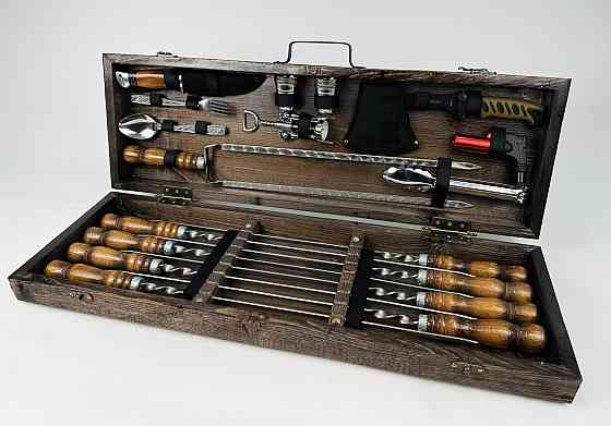 Подарочный набор шампуров в деревянном кейсе ГРИЛЬ-2 HAPPY DAYS Подарок руководителю от коллектива Тернополь