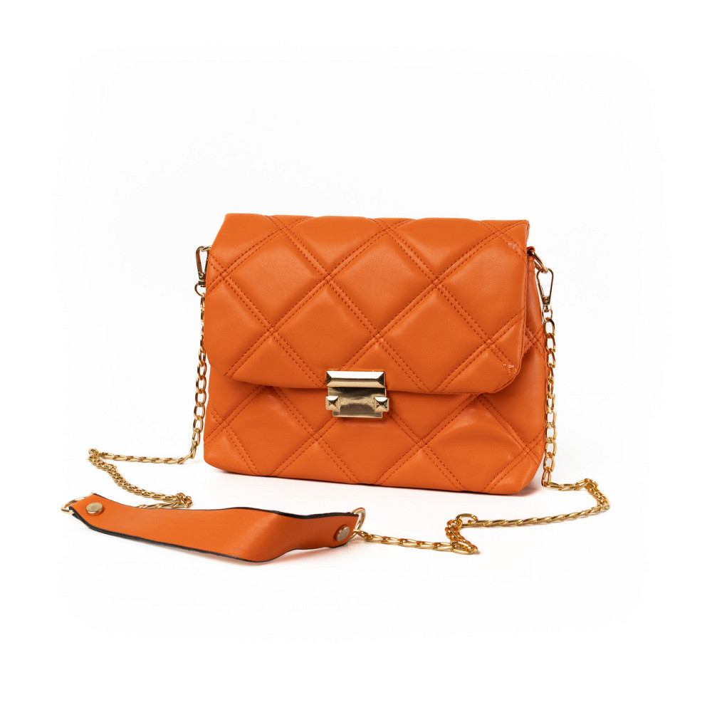 Сумка женская элегантная из качественного стеганого кожзама и длинной ручкой-цепочкой, Оранжевый Каменец-Подольский - изображение 1