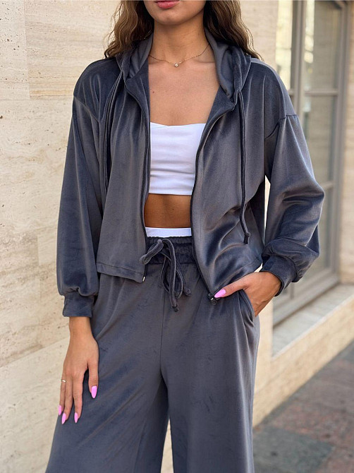 Жіночий стильний костюм з королівського велюру Графіт, 46/48 Одеса - фото 2