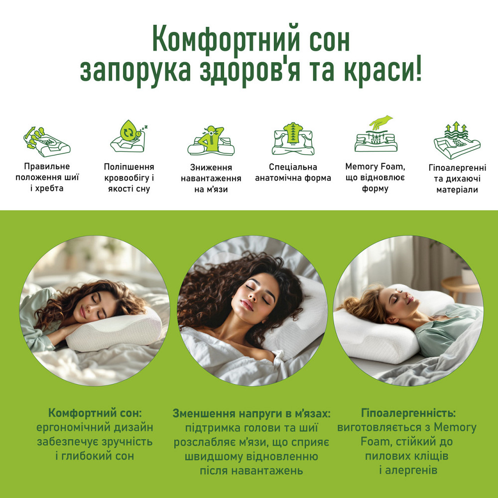 Ортопедична подушка для сну Comfort Night PMF 009 530x370x120 Дніпро - фото 4