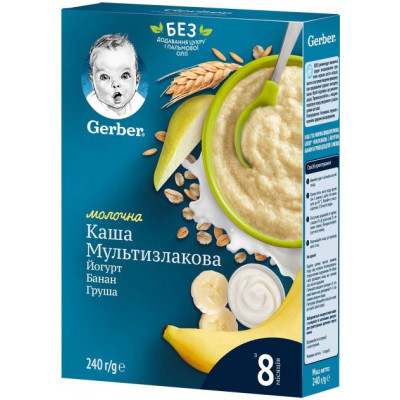 Детская каша Gerber молочная быстрорастворимая мультизлаковая с йогуртом, банано (7613039834244) Винница - изображение 1