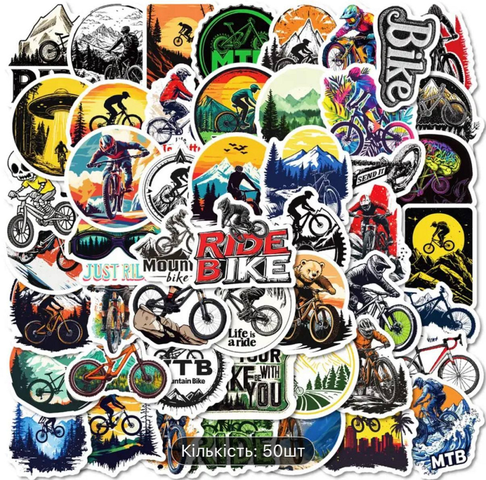 Набор виниловых наклеек с велосипедной тематикой – 50 шт Киев - изображение 6