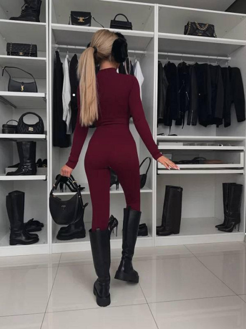 Женский теплый облегающий комбинезон рубчик на флисе Бордовый, 42/44 Одесса - изображение 2