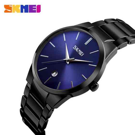 Мужские наручные часы Skmei 9140 черные с синим циферблатом Винница