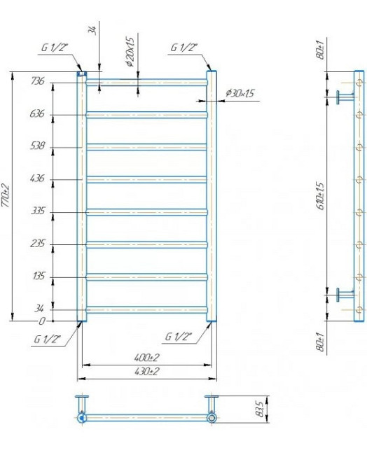 Водяна рушникосушарка Mario INOX Флет 770х430/400 Київ - фото 4