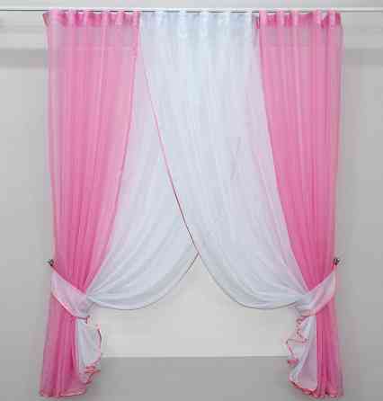 Кухонные шторки VR-Textil № 096к с подвязками розовый с белым 400х170 см (50-807) Киев