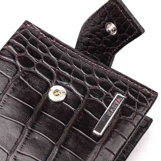 Функціональний чоловічий затиск із натуральної лакованої фактурної шкіри під крокодила KARYA 21044 Коричневий Київ