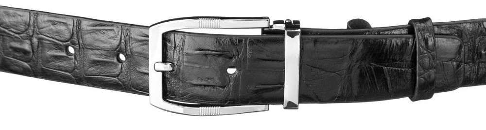 Ремень мужской CROCODILE LEATHER 18008 из натуральной кожи крокодила Черный Киев - изображение 2
