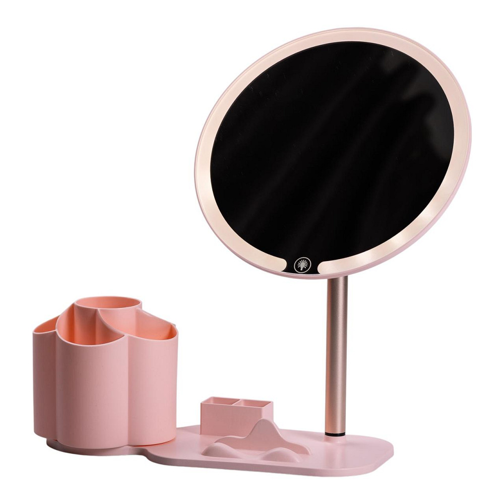 Yiwu Дзеркало для макіяжу з підсвічуванням кругле настільне Ø21 см з підставкою Рожеве HP-10-9A Коломыя - изображение 8