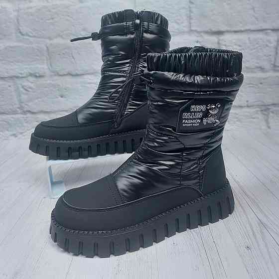 Детские зимние дутики термо черные для девочек  34,35 Николаев