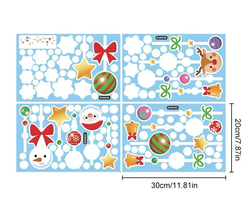 Наклейки на окна новогодние Шары и игрушки картина состоит с 4 листов размером 30 на 20см силикон разноцветный Киев - изображение 2