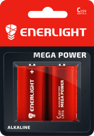 Батарейка міні бочка ENERLIGHT MEGA POWER C 1.5V блістер 2 шт. Рівне