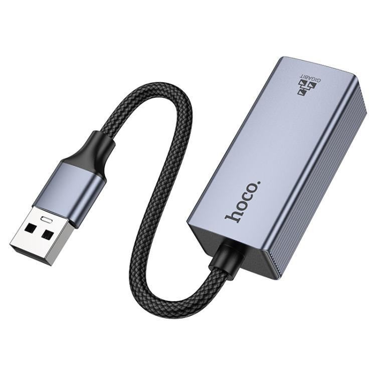 Адаптер HOCO UA37 USB для Ethernet, Металевий сірий Київ - фото 1