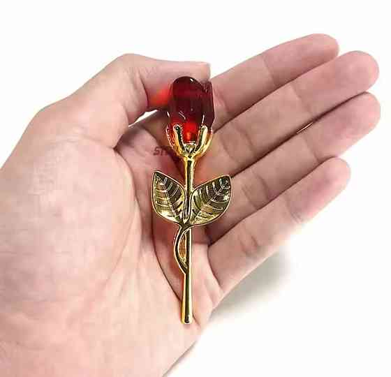 Хрустальная фигурка роза 9 см в позолоте в подарочной упаковке красная Киев