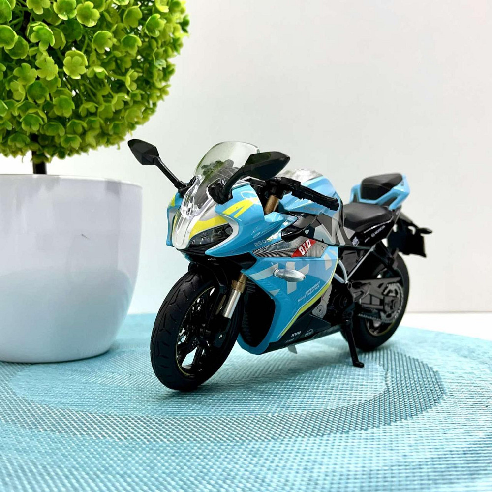 Мотоцикл металопластиковий звуки підсвічування гумові шини рухомі елементи 1:12 Блакитний (BG 36-480) Чернігів - фото 1