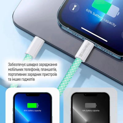 Дата кабель USB-C to Lightning 1.0m 27W green ColorWay (CW-CBPDCL061-G) Вінниця - фото 6