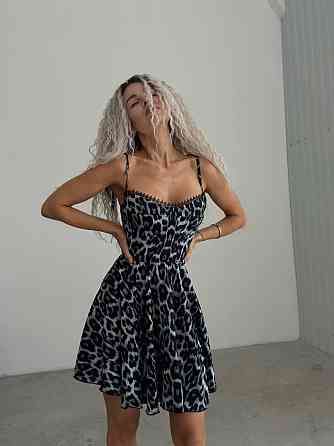 Женское летнее леопардовое мини платье на завязках штапель Одесса
