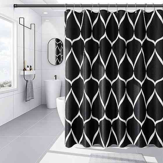 Шторка для ванны водонепроницаемая Bathlux 180x180 см с крючками, занавеска для ванной, Черная с рисунком Каменец-Подольский