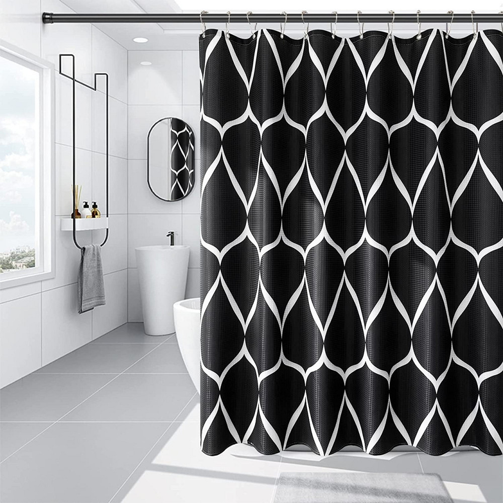 Шторка для ванны водонепроницаемая Bathlux 180x180 см с крючками, занавеска для ванной, Черная с рисунком Каменец-Подольский - изображение 2