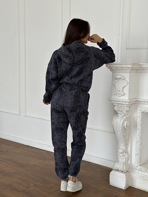 Теплый костюм женский мраморный принт на флисе Графитовый S-M Харьков - изображение 10