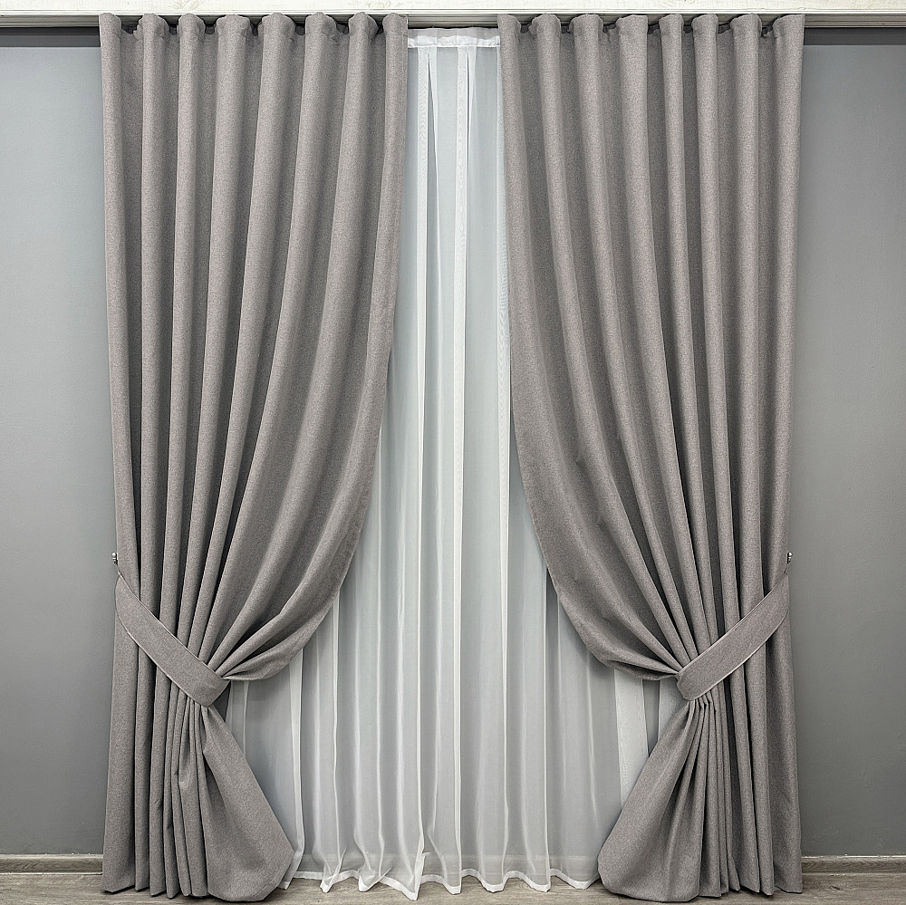 Комплект готовых штор VR-Textil Блэкаут двусторонний ASHEN NIGHT № 1850ш Бежево-серый 200х270 см 2 шт (32-229) Киев - изображение 2