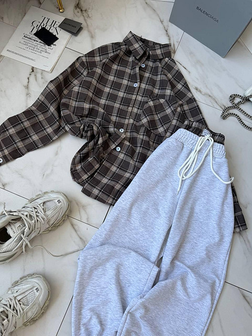 Женский стильный прогулочный костюм двойка: рубашка и штаны фланель + двунитка Шоколад, 42/46 Одесса - изображение 5