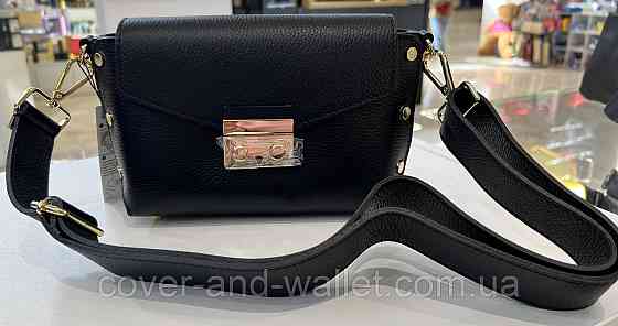 Стильна жіноча сумка крос-боді з фактурної шкіри чорного кольору Virginia Conti Київ