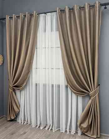 Комплект штор на люверсах VR-Textil Шенилл однотонный № 1906ш Светло-коричневый 150х250 см 2 шт (37-0297) Киев