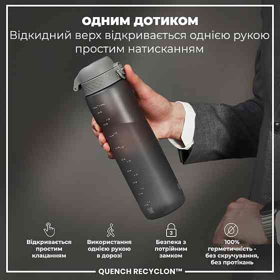 Пляшка для води ION8 1000 мл. (ЕКО пляшка) BPA Free, Grey Кам'янське