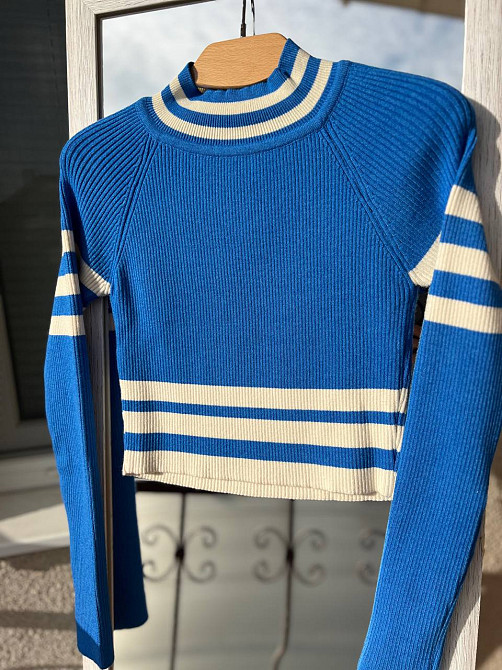 Свитер гольф женский MIX RAY 6728 полоса кроп-топ короткий, синий, one size Киев - изображение 4